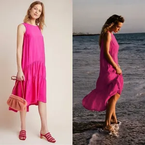 Anthropologie Maeve Marlene Tiered Maxi Dress Pink Size Small thumbnail 2