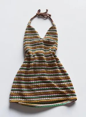 Wild Fable Crochet Halter Mini Dress Striped Boho Festival Yellow Multi‎ S NWT thumbnail 1