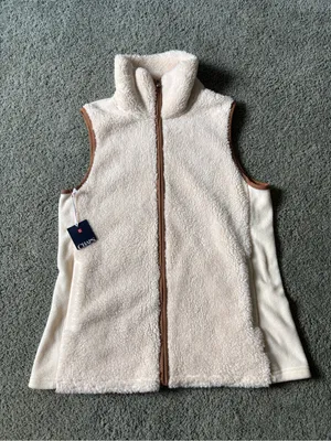 Chaps Faux Shearling Fleece Sherpa Vest Full Zip Womens Size XL Cream Brown NWT thumbnail 1