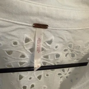 $168 FREE PEOPLE Vera Shirtdress M Eyelet Embroidered‎ Linen Blend Ivory White thumbnail 3