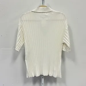 NWY H&M Women's‎ Cream Ribbed Knit Polo Shirt Short Sleeve V-Neck Top Size Small thumbnail 2