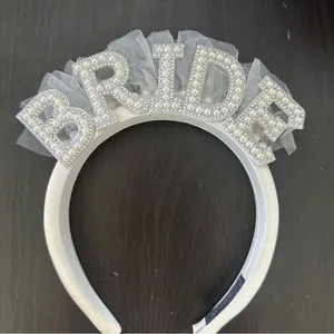 White Bride Headband with Pearls thumbnail 1