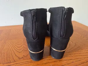 Avenue Black Suede Block Heel With Gold Accents  thumbnail 3