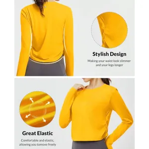 Baleaf Womens Long Sleeve Workout Top Cropped Athletic Shirt Yellow Medium thumbnail 3