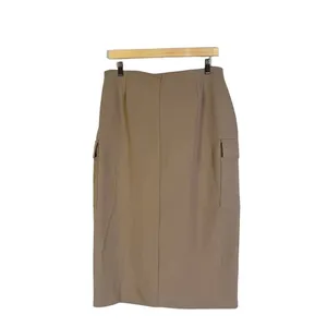 NYCC Button Front Belted Midi Skirt Womens L Taupe Stretch‎ Utility Corporate thumbnail 4
