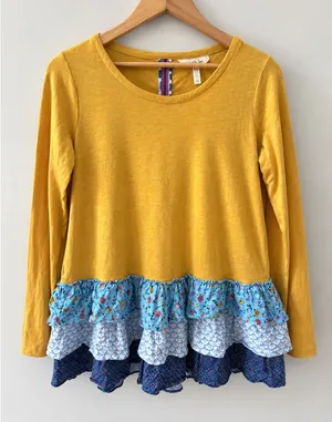 Matilda Jane Weekend Vibes Tunic Top M Mustard Yellow Tiered Ruffle Boho thumbnail 1