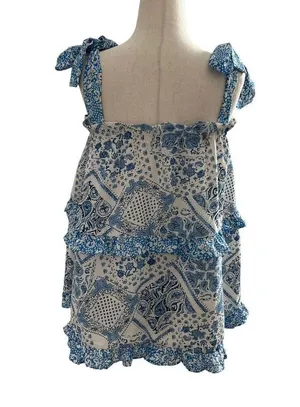 Davi & Dani Women Size Medium Square Neck Ruffles Blue White (33-472) thumbnail 3
