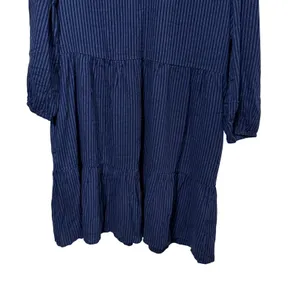 Market & Spruce Navy Striped Tiered V-Neck Mini Dress 3/4 Sleeve Large L thumbnail 4