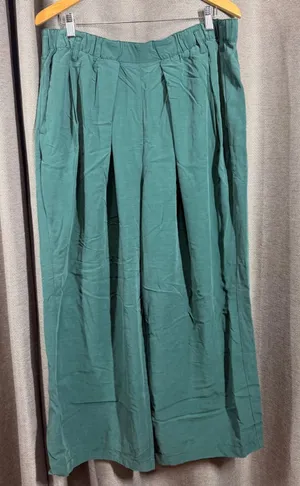 Free People Teal Green Wide Leg Pleated Trousers‎ Elastic Waist Size XL thumbnail 1