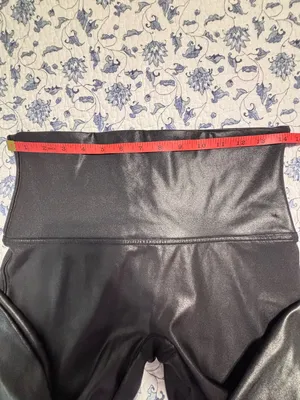SPANX Black Faux Leather Leggings Pants Womens Sz XL Shape Wear Slimming Stretch thumbnail 2