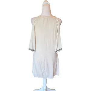Lulus To the Sea Light Beige Embroidered Cold Shoulder Dress Womens Size Medium thumbnail 4