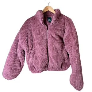 WILD FABLE Rose Pink Faux Fur Quilted Cropped Puffer Jacket Size Medium thumbnail 1