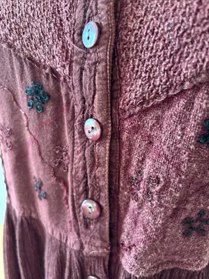 Select Vintage 90s Brown Embroidered Button-Front Midi Dress Sz Medium Phoebe thumbnail 4