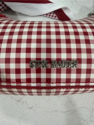 Steve Madden Red and White Gingham Shoulder Bag with Scarf Accent thumbnail 2