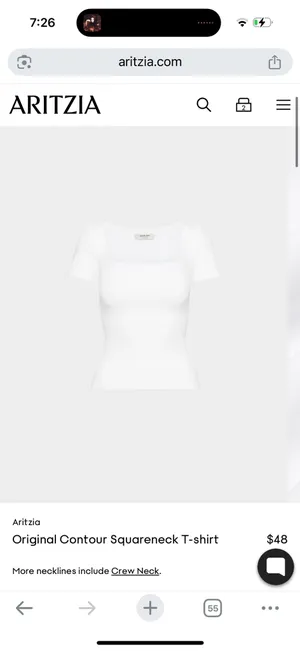 Aritzia Hip Contour Square Neck T-Shirt White XS thumbnail 2