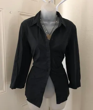 Gothic Office Siren Core Preppy Dark Academia Black fitted ruched corset button up down shirt blouse top thumbnail 1