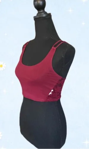 American Eagle Y2K burgundy lace strappy back crop top size XS 💗 thumbnail 1