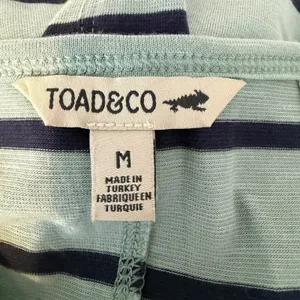 Toad & Co‎ Samba Muse Dress Green W/Navy Stripe Organic Cotton Travel Midi Med thumbnail 3