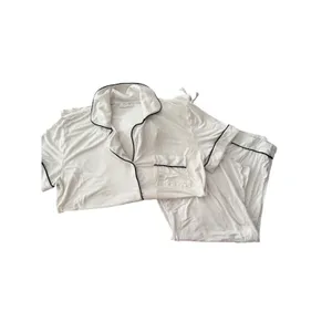 Joyarza White Pajama Set Medium Soft Viscose Button Front Short Sleeve Sleepwear thumbnail 2