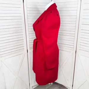 OnTwelfth Coat Women Size XL Red Puff Shoulder Sleeve Belted‎ Trench Long Cherry thumbnail 2