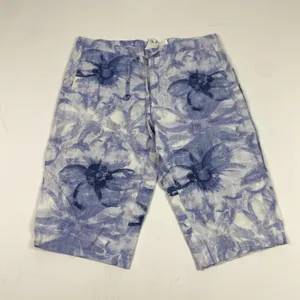 Vintage Columbia Pants‎ Womens Large Blue White Linen Floral Capri 00s AL 8184 thumbnail 1