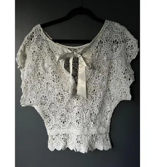 American Eagle Chic Crochet Lace Top with Ribbon Tie thumbnail 2