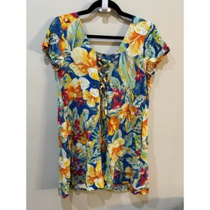 Jams World Tropical Hawaiian Print Mini Dress Corset Back Size Medium Floral‎ thumbnail 3