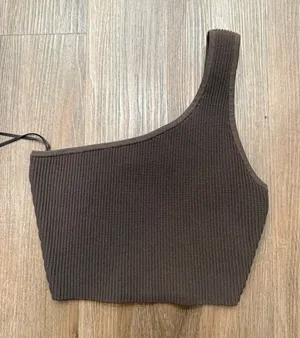 BABATON Sculpt Knit Rich Mocha Brown‎ One Shoulder Crop Top XS thumbnail 1