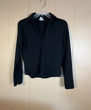 Ann Taylor Loft Black Long Sleeve Polo Shirt Size M thumbnail 1