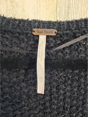 Free People Women’s XS Black Wrap Tie Front Chunky Knit Cropped Sweater thumbnail 3