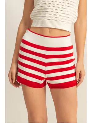 Double Zero Fitted Knit Red Stripe Shorts thumbnail 3
