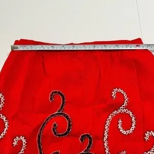 Red Embroidered Paisley Boho Maxi Skirt Small Peasant Maximalist thumbnail 6