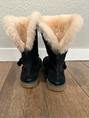 UGG Nessa Black Suede Shearling-Trim Buckle Mid-Calf Boots Size‎ 5 thumbnail 5