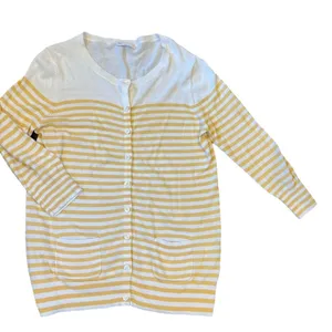GAP‎ Yellow and White Striped Lightweight 3/4 Sleeve Cardigan Women’s Medium thumbnail 3