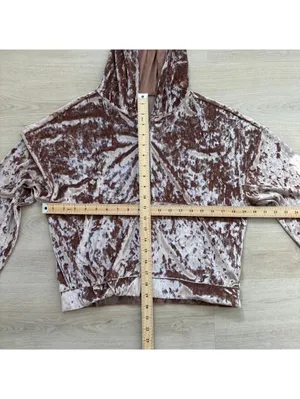 Fabletics NWOT Crushed Velvet Zip Up Hoodie Jacket Twisted Waistband Brown M thumbnail 5