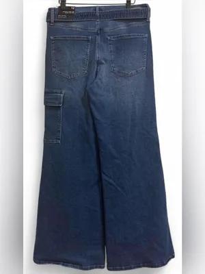 sofia by sofia vergara Dark Blue Wide Leg Cargo Jeans with Tie Belt thumbnail 2