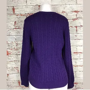 Lauren Ralph Lauren Knit Sweater Purple 100% Cotton V Neck Sz M Heritage Classic thumbnail 5
