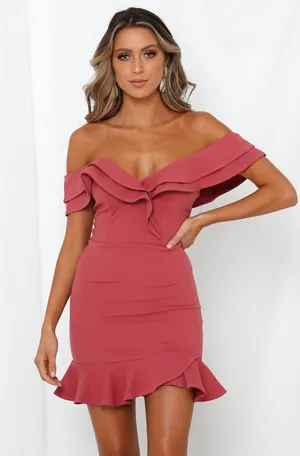 Hello Molly One-Shoulder Ruffle Bodycon Dress in Rose thumbnail 1