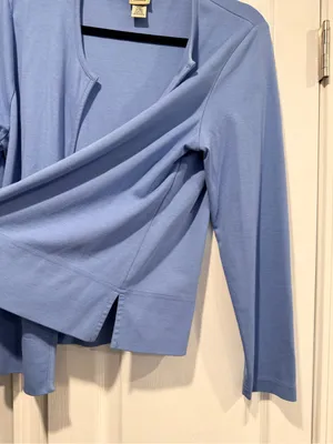 L.L.Bean Size L Blue Open Front Cardigan Supima Cotton Pima Knit Long Sleeve Top thumbnail 2