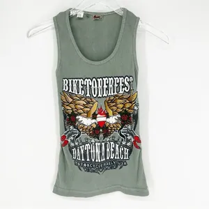 Basix Biketoberfest Ribbed Pullover Tank Top Women's‎ Size XS Green Bikercore thumbnail 2
