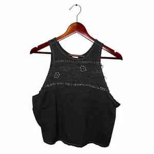 Free People We The Free Charcoal Grey Lace Inset Cropped Tank Top Womens Medium thumbnail 3