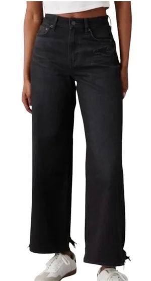 American Eagle Super High Rise Baggy Wide Leg Jeans Black Size 10 thumbnail 1