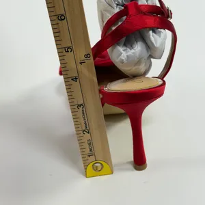 Jewel Badgley Size-7.5 Womens Mischka Francine Red Satin Bow Ankle Strap Pumps thumbnail 3