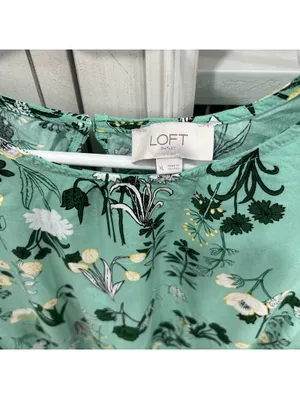 LOFT Floral Peplum Blouse Women XL Mint Green Long Balloon Sleeve Cottage Y2K thumbnail 3