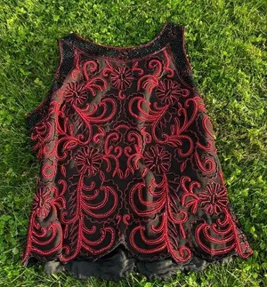 Red Beaded Vampire Top Size L thumbnail 1