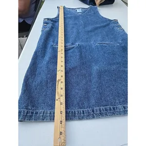 Vintage 90s Denim Jumper Dress Faded Glory Blue Sleeveless Pinafore Button Side thumbnail 7