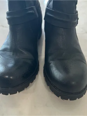 Aldo Black Leather Ankle Combat Boots with Buckle Straps thumbnail 8