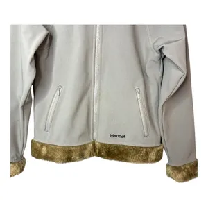 Marmot Softshell Jacket Women Medium Gray Faux Fur Trim Hooded Full‎ Zip Outdoor thumbnail 4