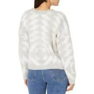 Obey grey & white v-neck triangle patterned cardigan sweater Small academia #749 thumbnail 2