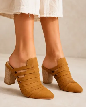 Free People Womens Byron Camel Tan Almond Toe Slide Block Heel Mule Sandal 7 thumbnail 1